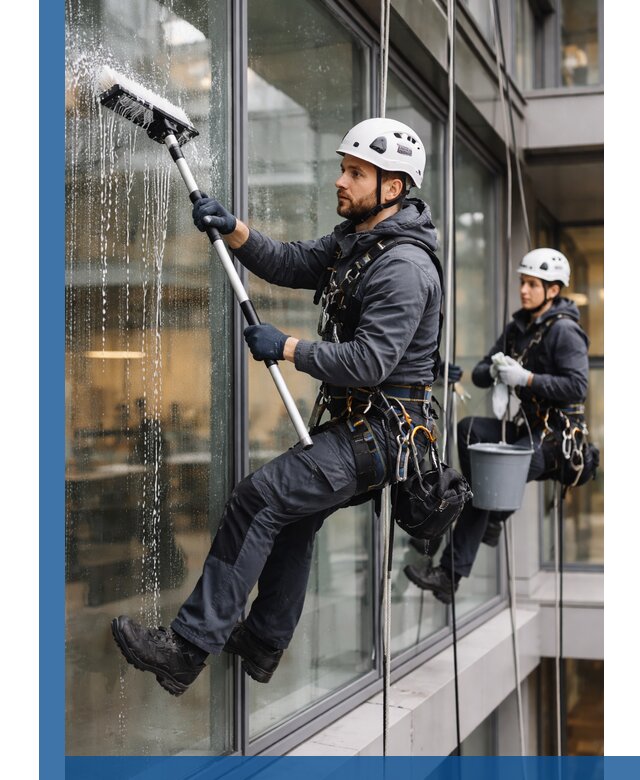 Профессиональная мойка витражей промышленными альпинистами в Назрани