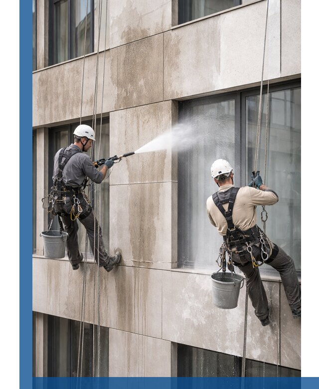 Послестроительная мойка фасада промышленным альпинизмом в Назрани