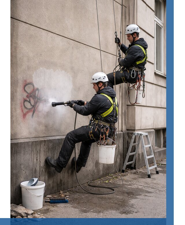 Удаление граффити с фасада в Назрани от 4622 р. | ВЫСОТНИК-Нзр