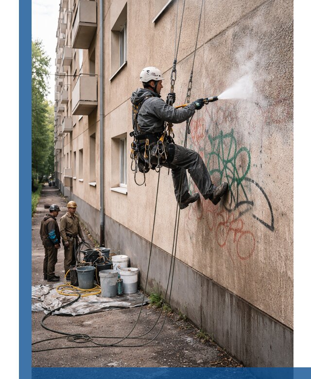 Удаление граффити с фасада в Назрани без следов и повреждений