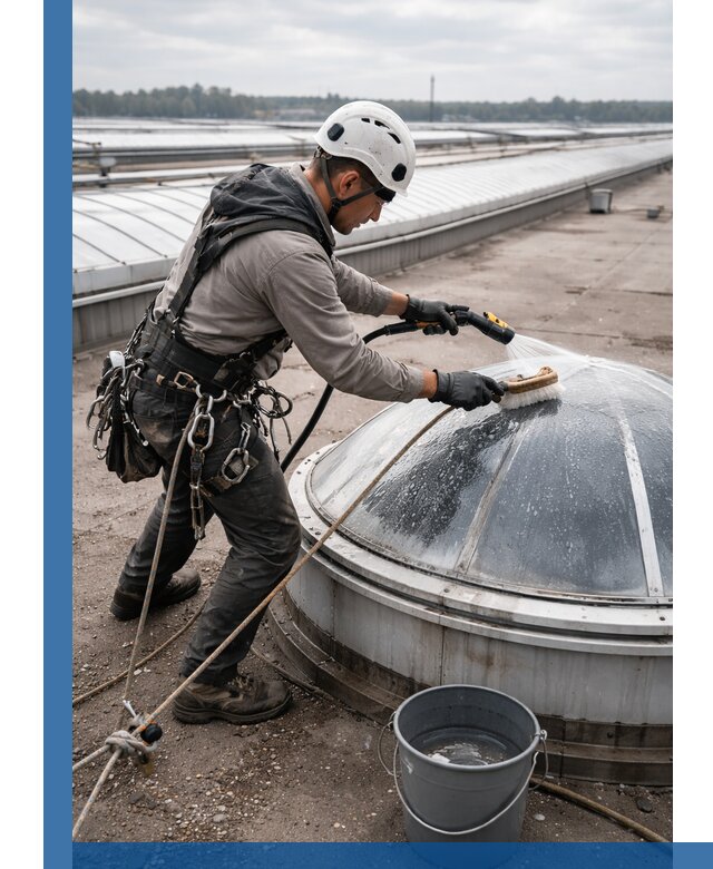 Мойка зенитных фонарей на кровле для промышленных объектов в Назрани