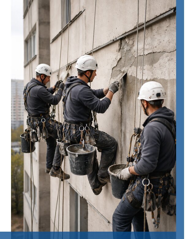 Ремонт бетонных элементов фасада в Назрани от 2568 р. | ВЫСОТНИК-Нзр