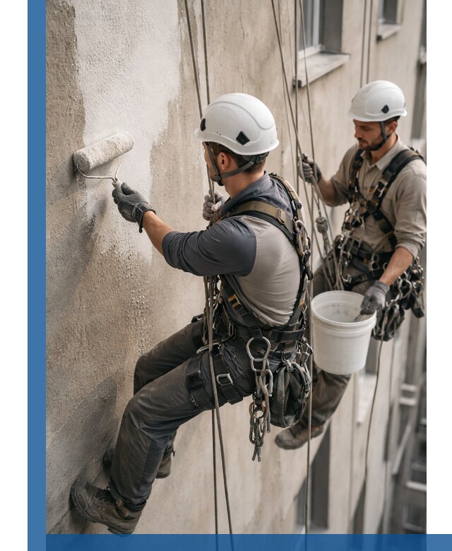 Грунтовка фасада на высоте в Назрани промышленными альпинистами