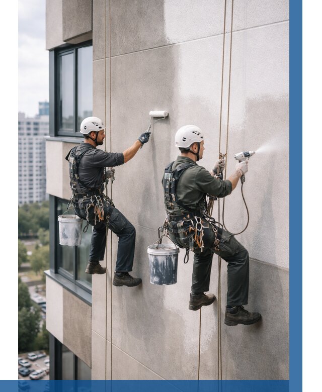 Покраска фасада альпинистами в Назрани от 308 р. | ВЫСОТНИК-Нзр