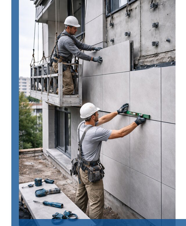 Монтаж керамогранита на фасад в Назрани под ключ с гарантией качества