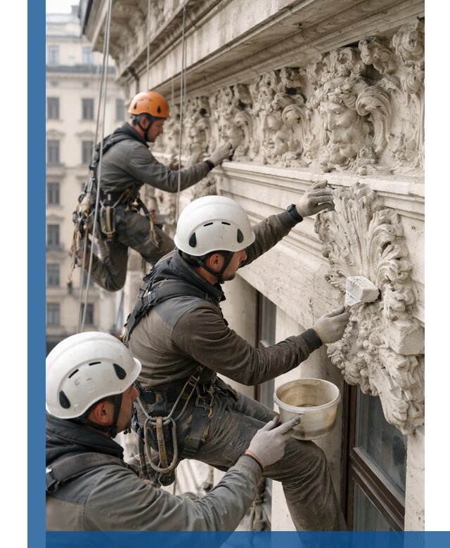 Реставрация фасадной лепнины с высотными работами в Назрани