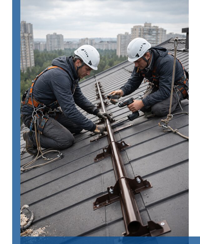 Монтаж снегозадержателей на кровле зданий в Назрани под ключ