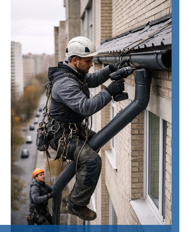 Монтаж водосточной системы на здании в Назрани от 5136 р. | ВЫСОТНИК-Нзр