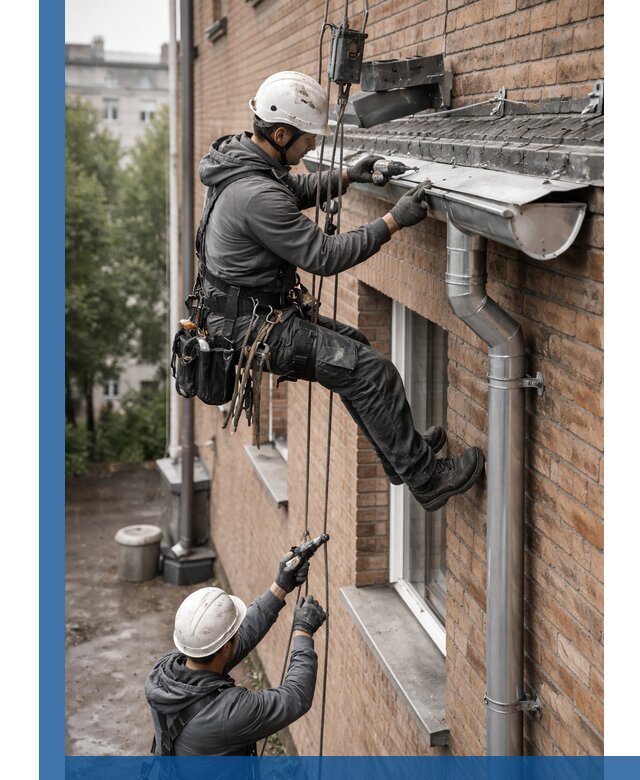 Монтаж водосточной системы на здании в Назрани под ключ