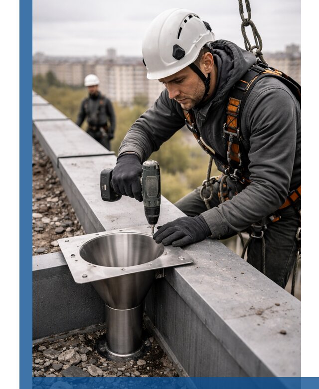 Монтаж водосточных воронок в Назрани для промышленных зданий