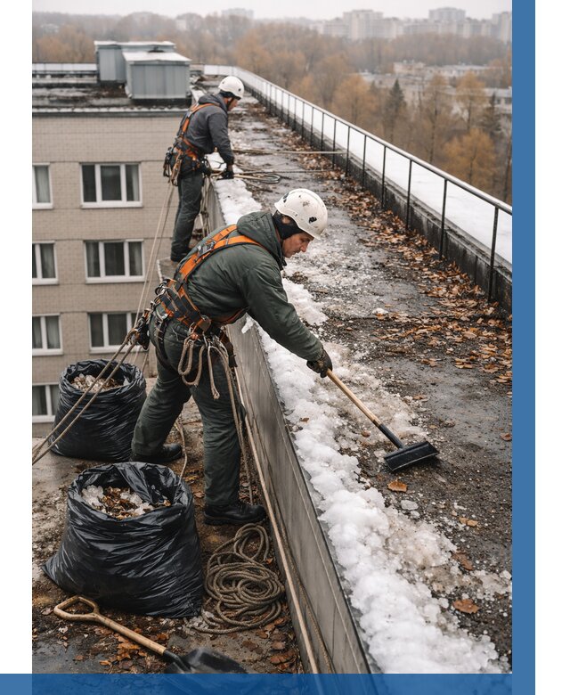 Очистка кровли по периметру в Назрани от 565 р. | ВЫСОТНИК-Нзр