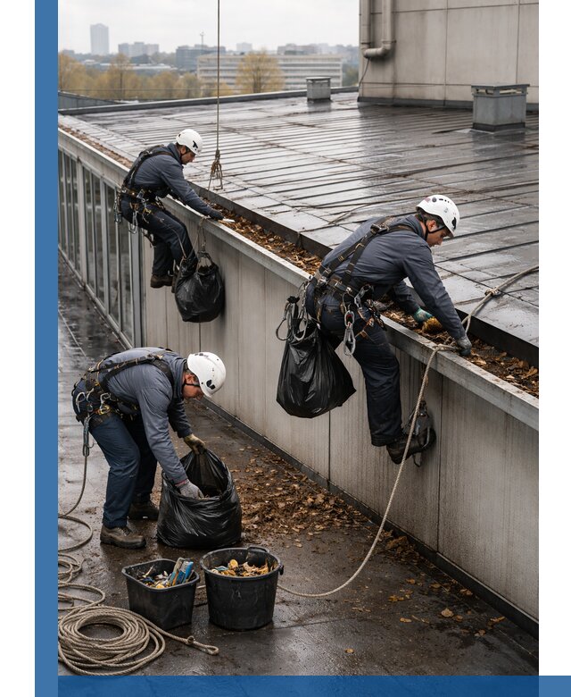 Очистка кровли по периметру в Назрани силами промышленных альпинистов