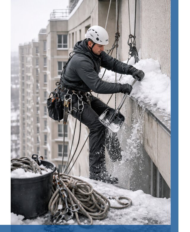 Очистка карнизов от снега в Назрани от 308 р. | ВЫСОТНИК-Нзр