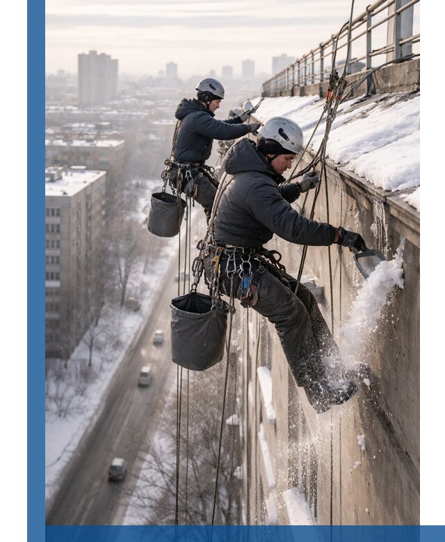 Очистка карнизов от снега в Назрани профессионально и безопасно