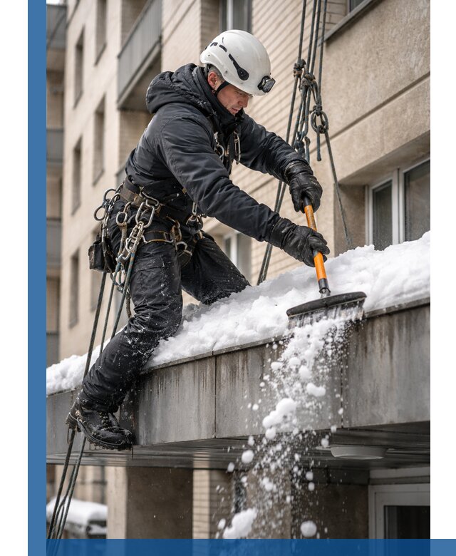 Очистка козырьков от снега в Назрани круглогодично безопасно