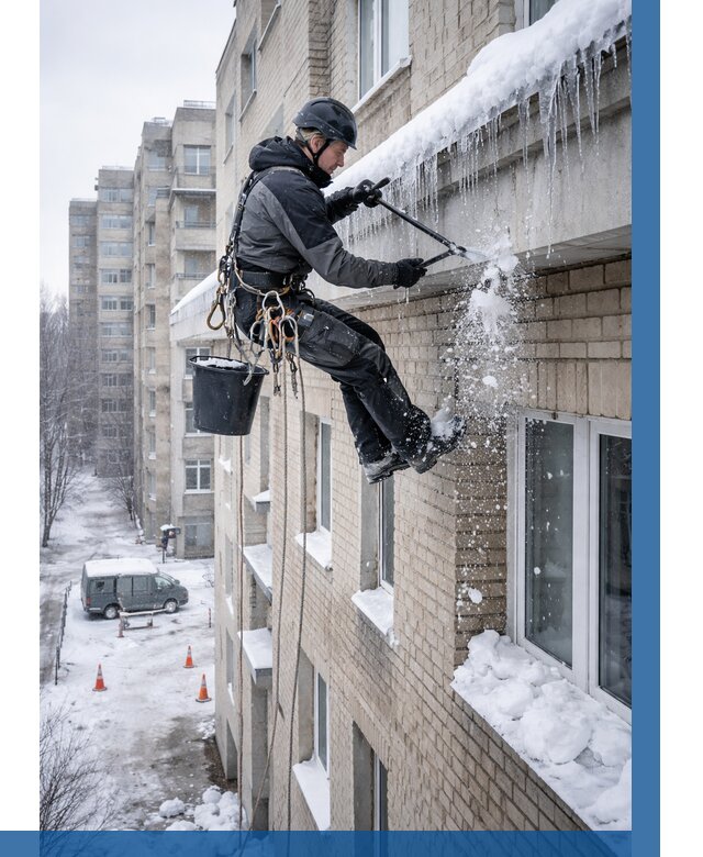 Удаление наледи с карнизов в Назрани от 360 р. | ВЫСОТНИК-Нзр