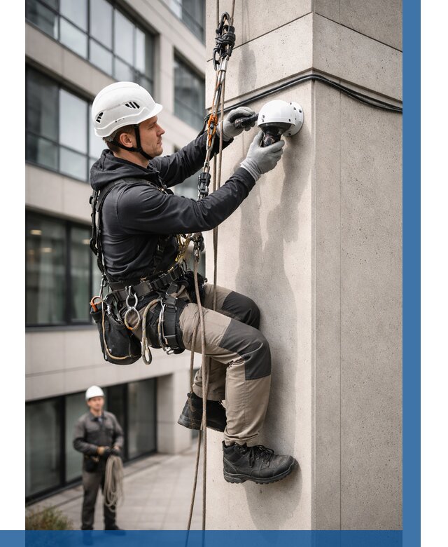 Монтаж камер видеонаблюдения на фасаде в Назрани от 8731 р.-ВЫСОТНИК-Нзр