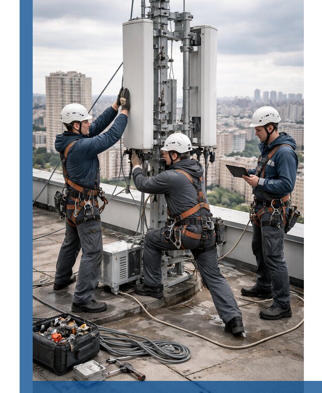 Монтаж антенн связи на крыше в Назрани с вводом в эксплуатацию