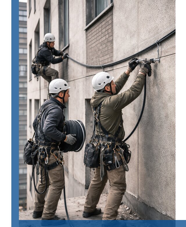 Прокладка кабеля по фасаду в Назрани, профессиональный монтаж