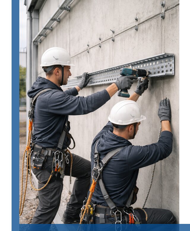 Монтаж кабельных лотков на фасаде зданий в Назрани с гарантией