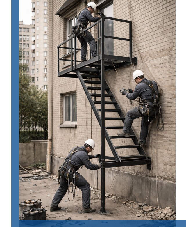 Монтаж пожарной лестницы в Назрани, установка и крепление