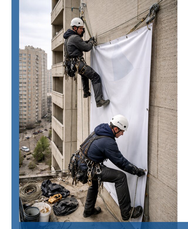 Профессиональный монтаж баннеров на фасаде в Назрани