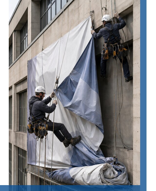 Демонтаж баннеров с фасада в Назрани от 4622 р. | ВЫСОТНИК-Нзр