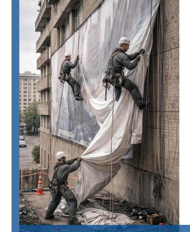 Демонтаж баннеров с фасада в Назрани оперативно и безопасно