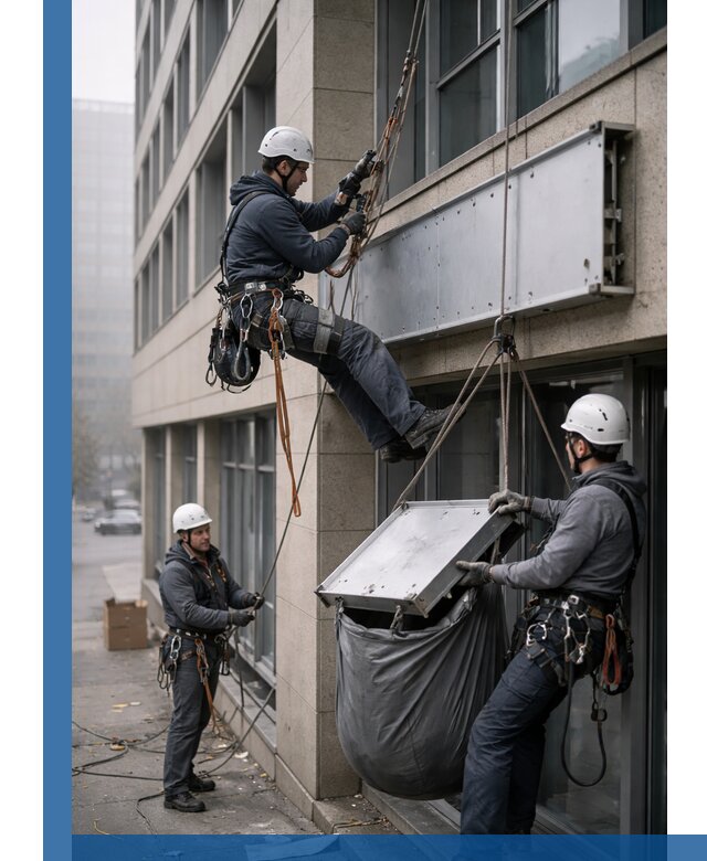 Демонтаж рекламной вывески с высотными работами в Назрани