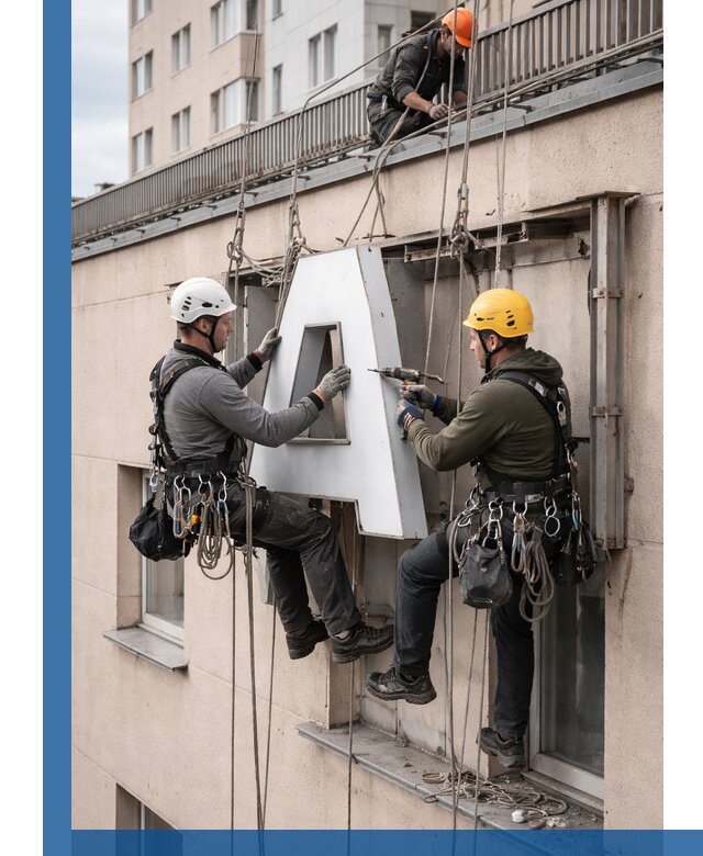 Ремонт и восстановление наружных вывесок на высоте в Назрани