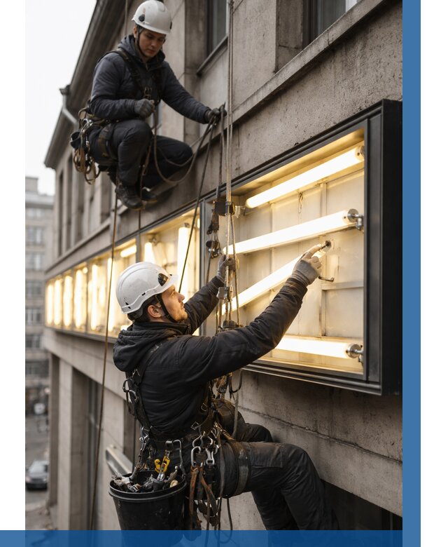 Замена ламп в вывеске в Назрани под ключ от 3595 р. | ВЫСОТНИК-Нзр