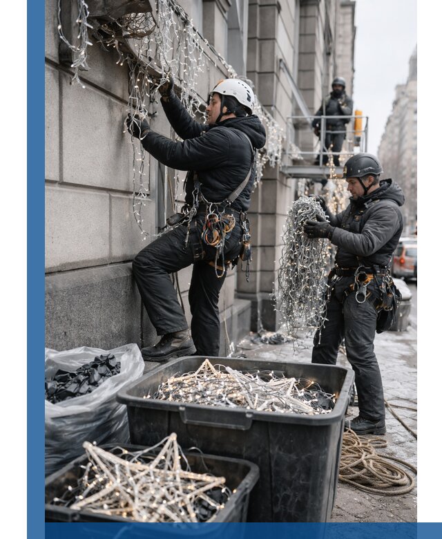 Демонтаж новогоднего оформления и гирлянд в Назрани