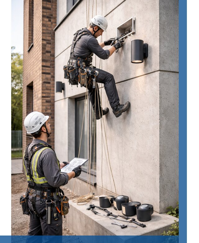 Монтаж фасадного освещения в Назрани от 2568 р. | ВЫСОТНИК-Нзр