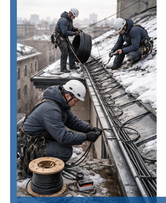 Монтаж греющего кабеля на кровле в Назрани под ключ