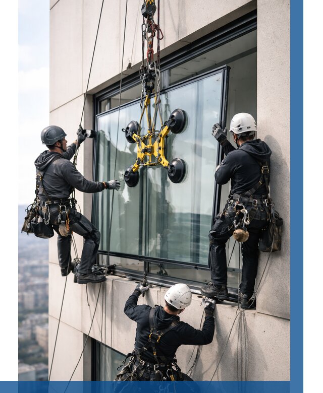 Монтаж стеклопакетов на высоте в Назрани от 3287 р. | ВЫСОТНИК-Нзр