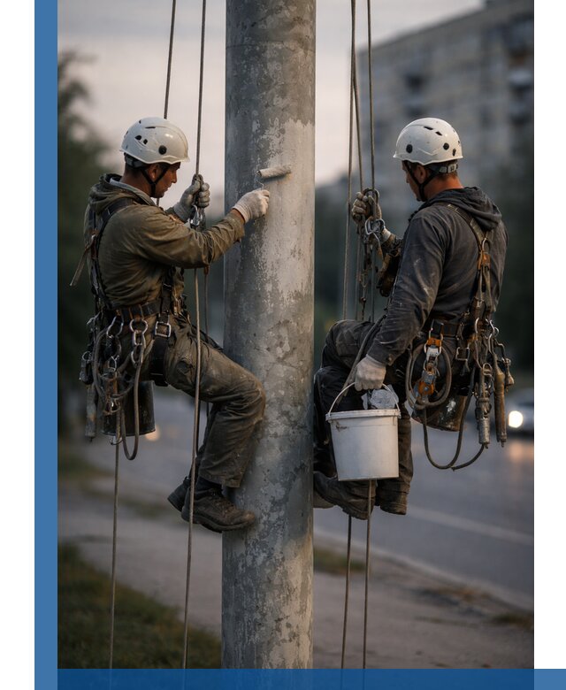 Покраска опор освещения и антикоррозийная защита в Назрани
