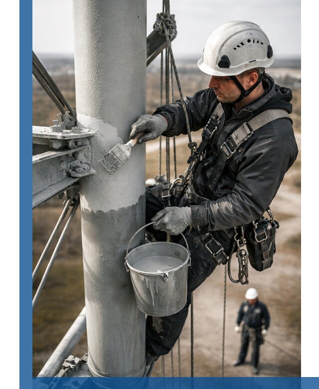 Покраска мачт связи в Назрани промышленными альпинистами
