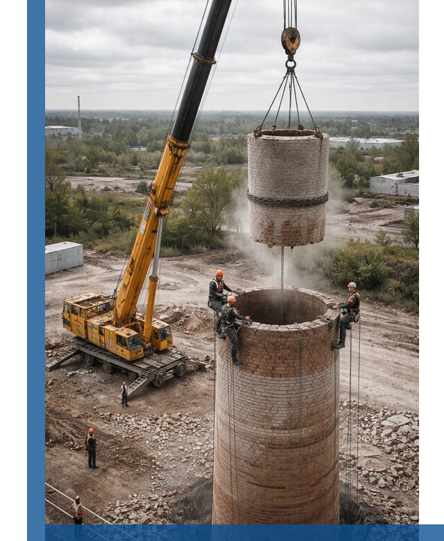 Демонтаж дымовой трубы в Назрани с гарантиями безопасности