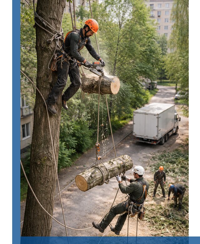 Спил деревьев альпинистами в Назрани, безопасно и без повреждений