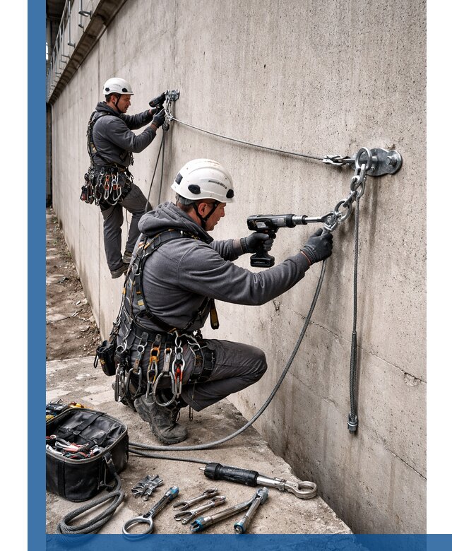 Монтаж анкерных линий высотной безопасности в Назрани